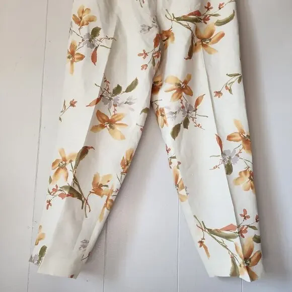 Annie Alexander Floral Wide Leg Hise Rise Linen Pants 14 Cream Orange Trousers - Picture 3 of 9